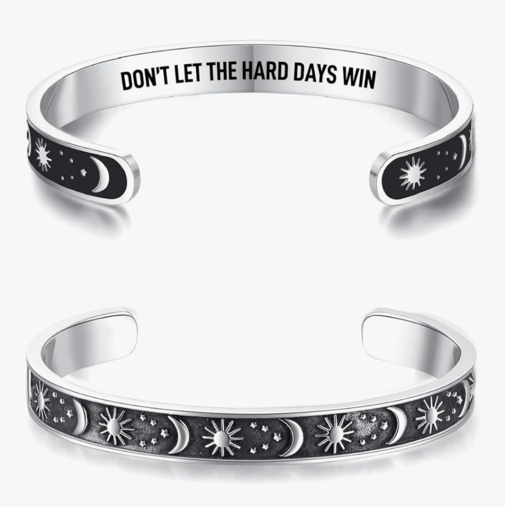 Inspirational Silver and Black Cuff Bracelet